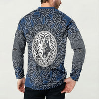 Viking Wolf and Valknut Button Sweatshirt Nordic Knotwork Rune Illustration
