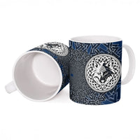 Viking Wolf and Valknut Ceramic Mug Nordic Knotwork Rune Illustration