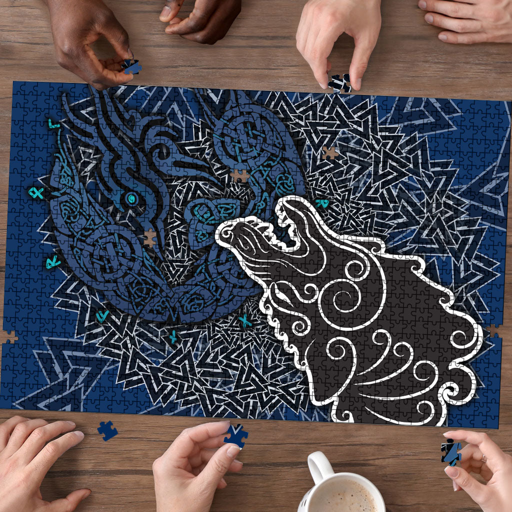 Viking Wolf and Valknut Puzzle Nordic Knotwork Rune Illustration