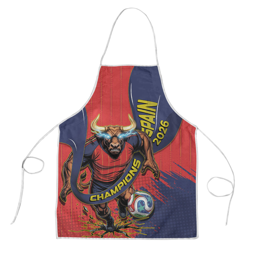 Spain Football 2026 Champions Apron Bull Mascot Illustration In Spanish National Colors Comic Style