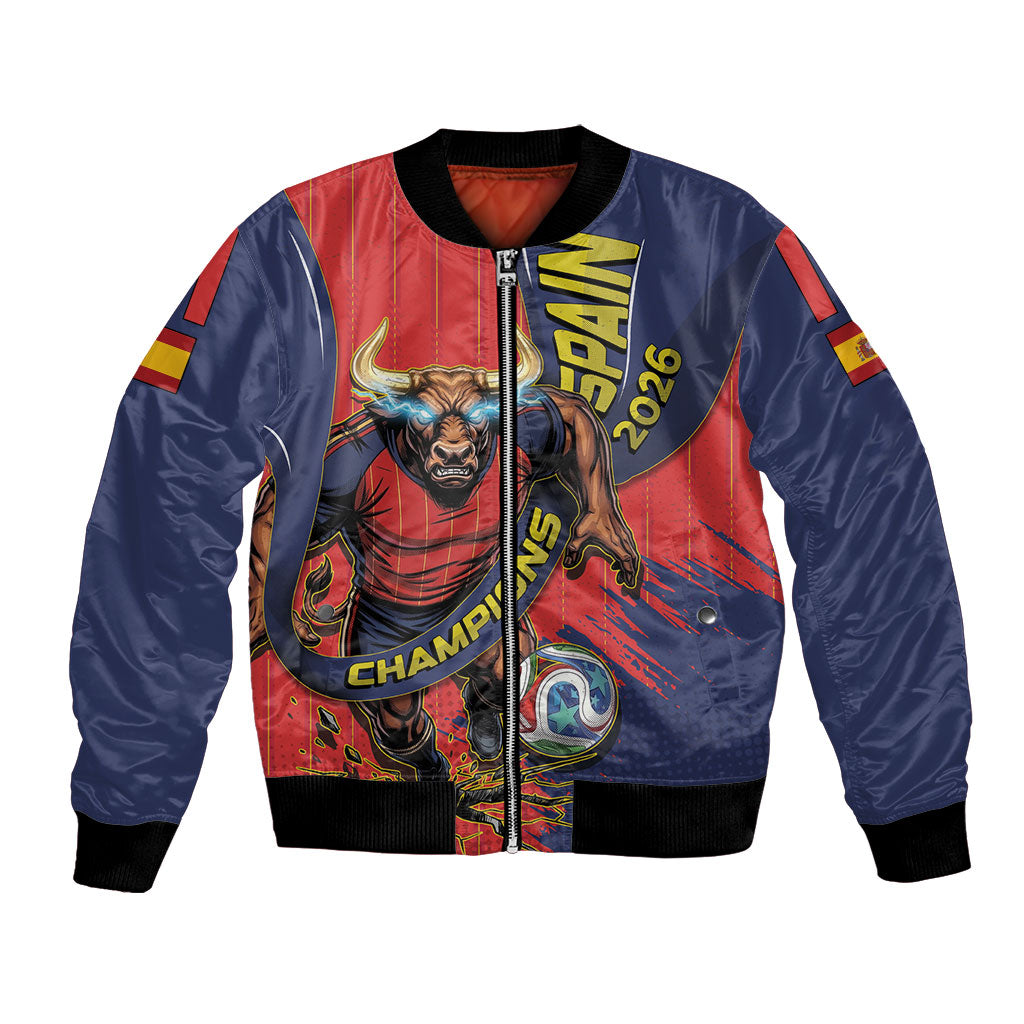 Spain Football 2026 Champions Bomber Jacket Bull Mascot Illustration In Spanish National Colors Comic Style