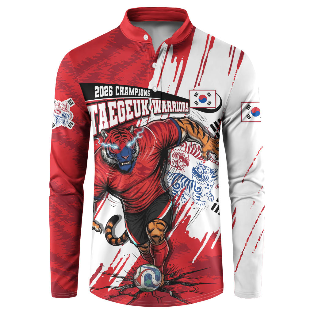 South Korea Football 2026 Champions Button Sweatshirt Taegeuk Warriors Tiger Mascot - Traditional Korean Art Style