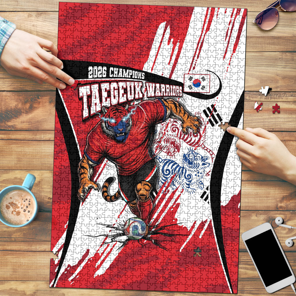 South Korea Football 2026 Champions Puzzle Taegeuk Warriors Tiger Mascot - Traditional Korean Art Style