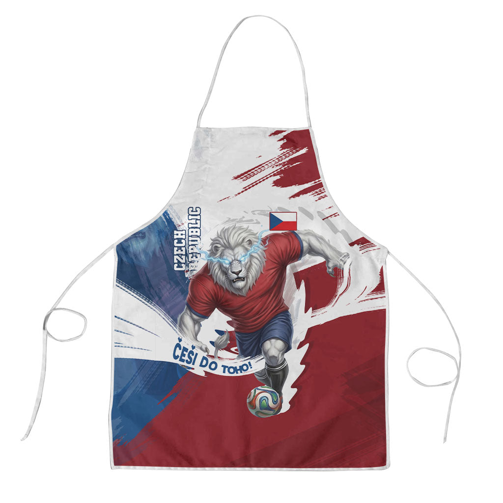 Czech Republic Football Apron Fierce Athletic Lion Graphic In Painted Grunge Flag Style