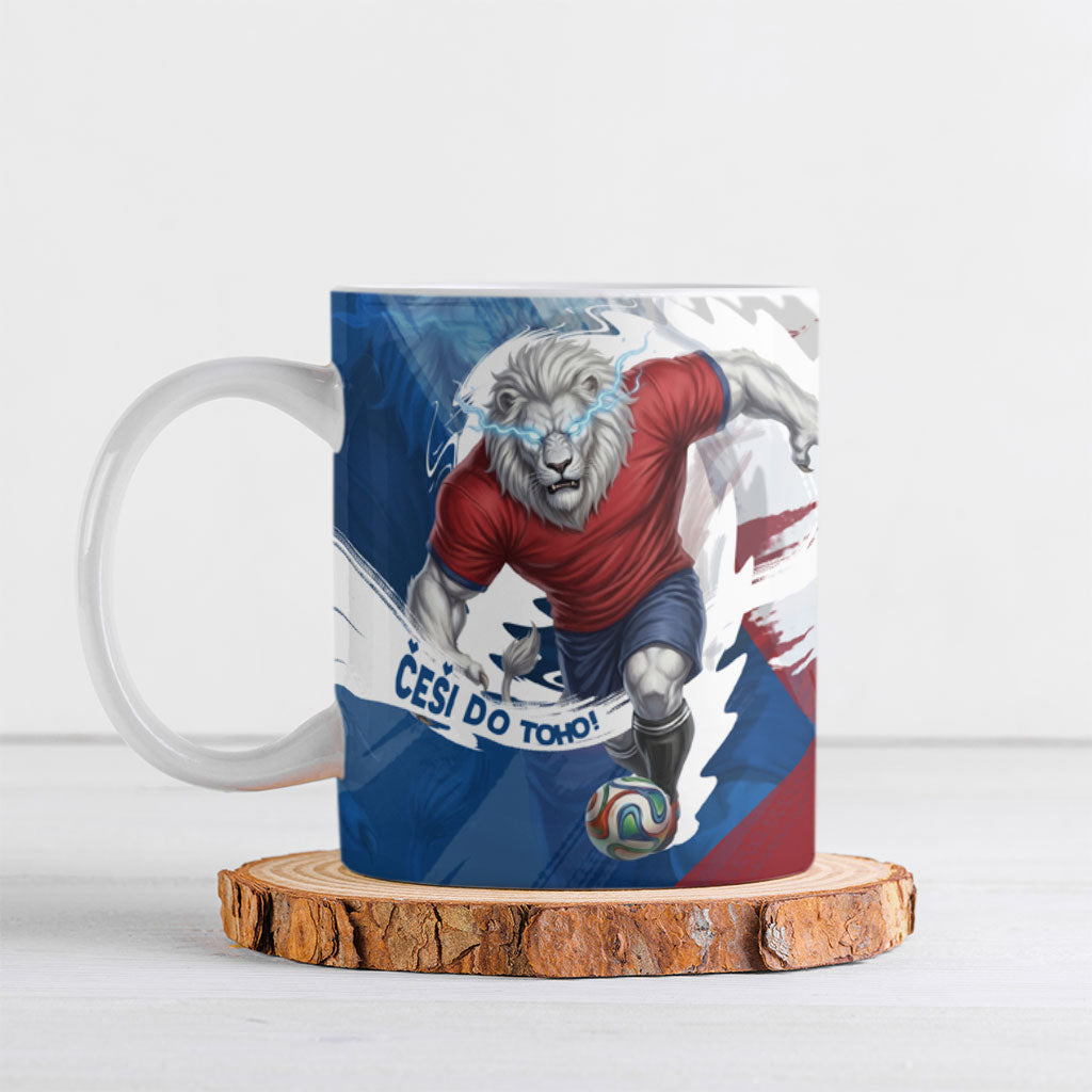Czech Republic Football Ceramic Mug Fierce Athletic Lion Graphic In Painted Grunge Flag Style