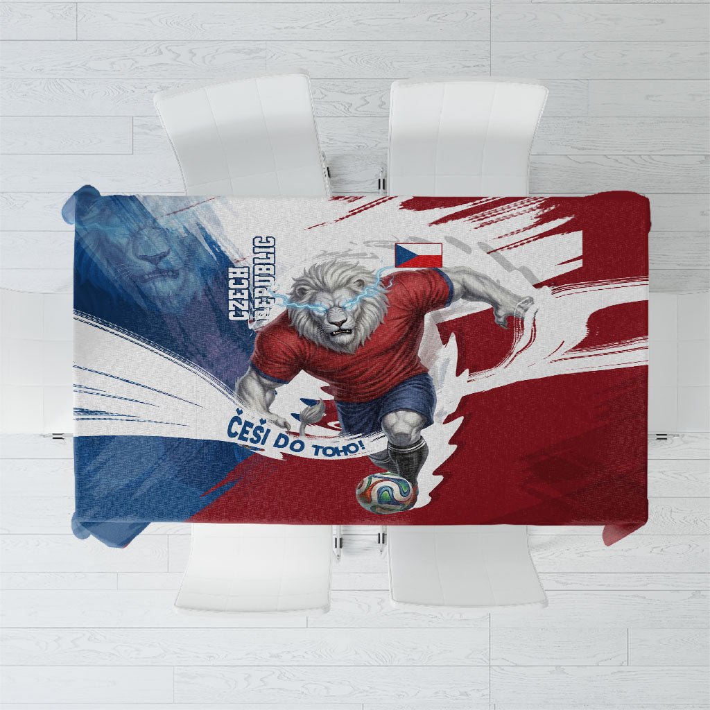 Czech Republic Football Tablecloth Fierce Athletic Lion Graphic In Painted Grunge Flag Style