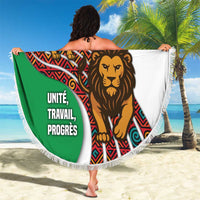 Burundi Lion Tribal Pattern Beach Blanket with National Motto Unité Travail Progrès