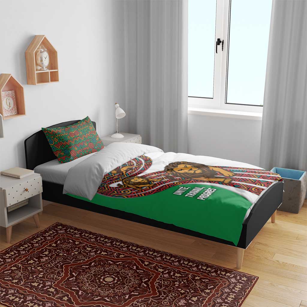 Burundi Lion Tribal Pattern Bedding Set with National Motto Unité Travail Progrès