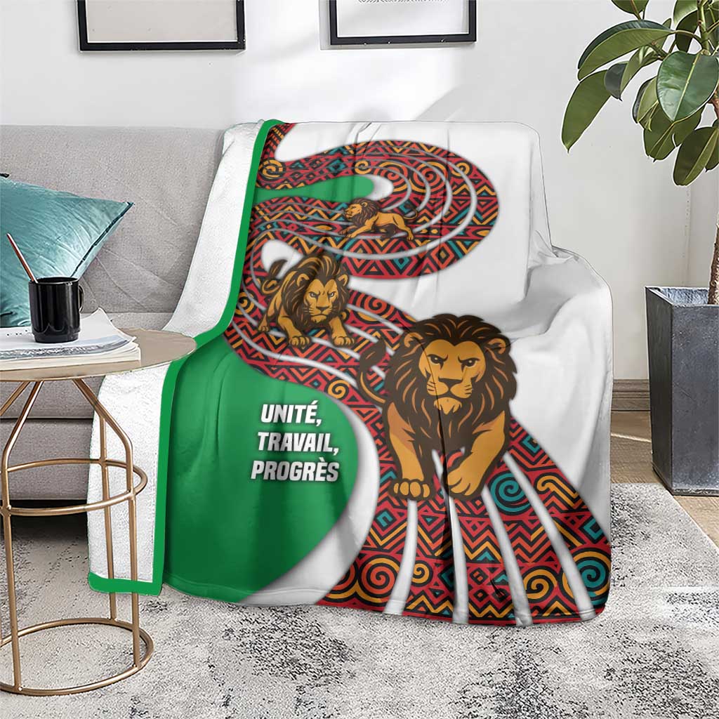 Burundi Lion Tribal Pattern Blanket with National Motto Unité Travail Progrès