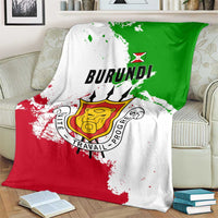Burundi flag blanket spread on armchair, showing BURUNDI and crest emblem