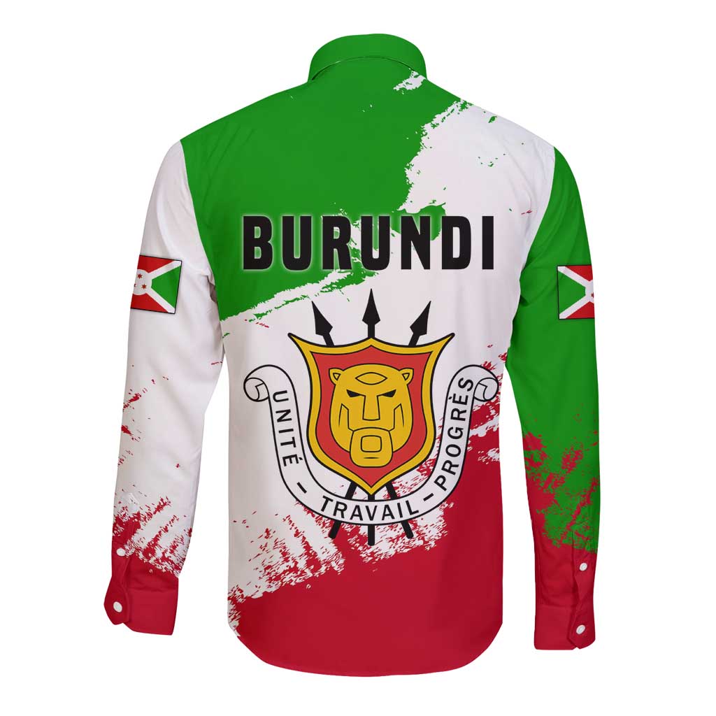 Multicolor long-sleeve button shirt with back 'BURUNDI' text and crest emblem