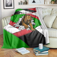 Burundi-themed lion throw blanket with green, red, black and white flag stripes