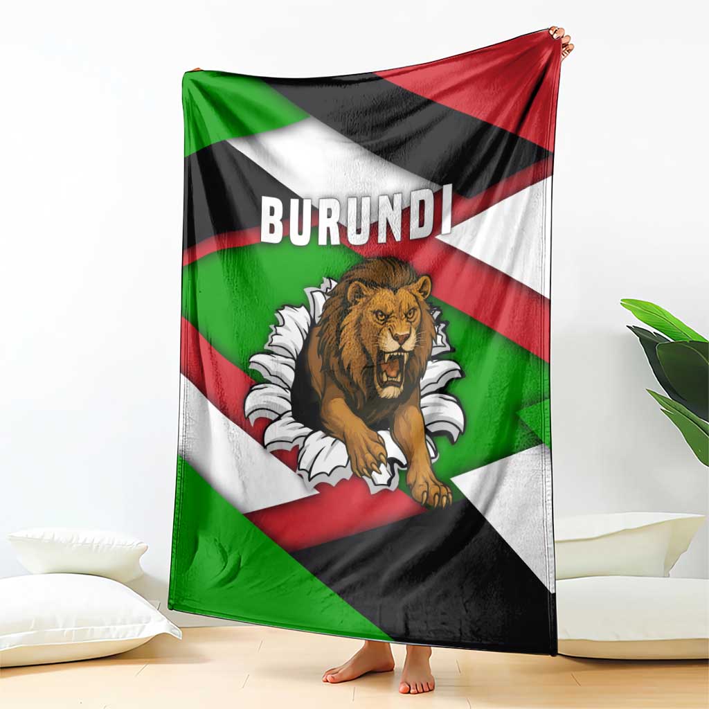 Burundi-themed lion throw blanket, full design with BURUNDI text and flag colors