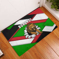 Rubber doormat with diagonal Burundi flag stripes and lion emblem, multicolor