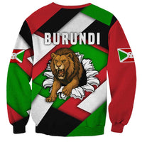 Unisex crewneck sweatshirt with Burundi lion graphic on multicolor flag stripe pattern