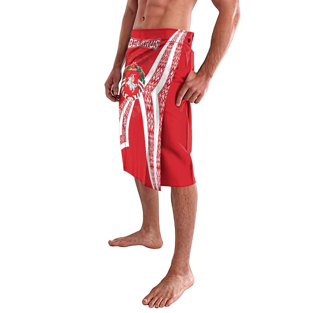 Belarus Lavalava with National Emblem and Traditional Pattern Red
