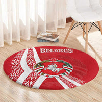 Belarus Round Carpet with National Emblem and Traditional Pattern Red