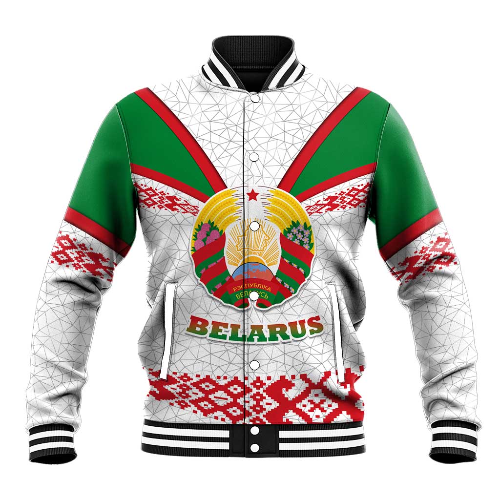 Belarus National Emblem Baseball Jacket with Folk Pattern White Green Red Sweatshirt