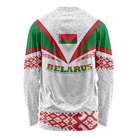 Belarus National Emblem Long Sleeve Shirt with Folk Pattern White Green Red Sweatshirt