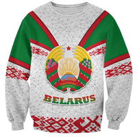 Belarus National Emblem Sweatshirt with Folk Pattern White Green Red Sweatshirt