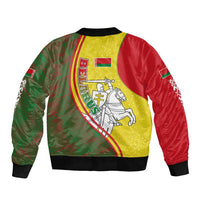 Belarus Pahonia Knight Crest Bomber Jacket with Red Green Yellow Folk Pattern Design