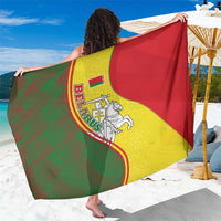 Multicolor Belarus folk crest sarong with red, green, and yellow knight emblem