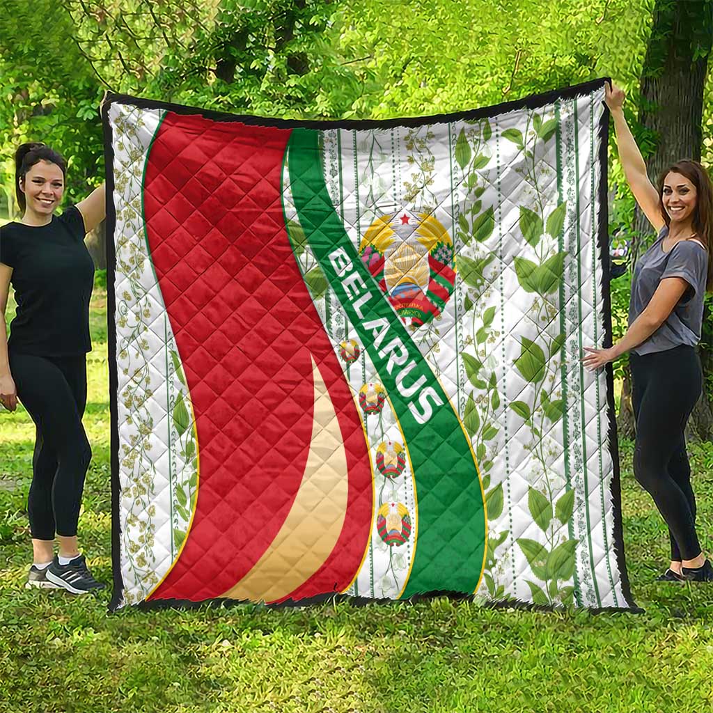 Belarus National Emblem Quilt with Green Red Gold Floral Folk Pattern Design
