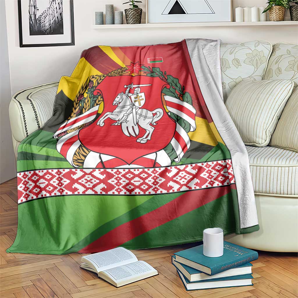 Belarus Red and Yellow National Crest Blanket with Pahonia Knight and Folk Motif Design