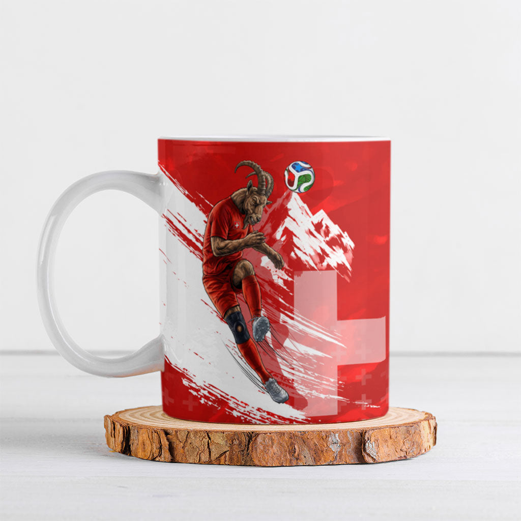 Personalized Switzerland Football Alpine Goat Ceramic Mug Swiss Flag Snow Mountain - Soccer Mascot