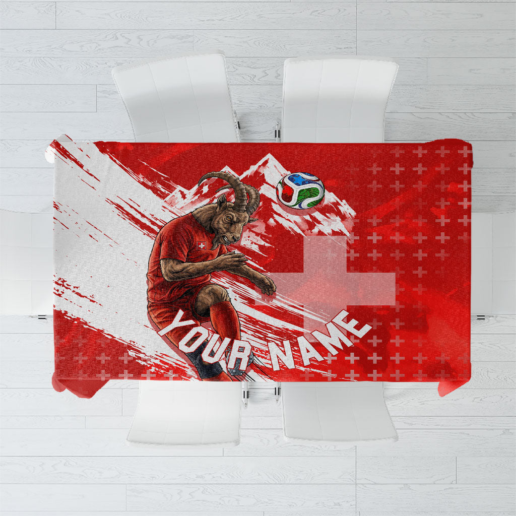 Personalized Switzerland Football Alpine Goat Tablecloth Swiss Flag Snow Mountain - Soccer Mascot