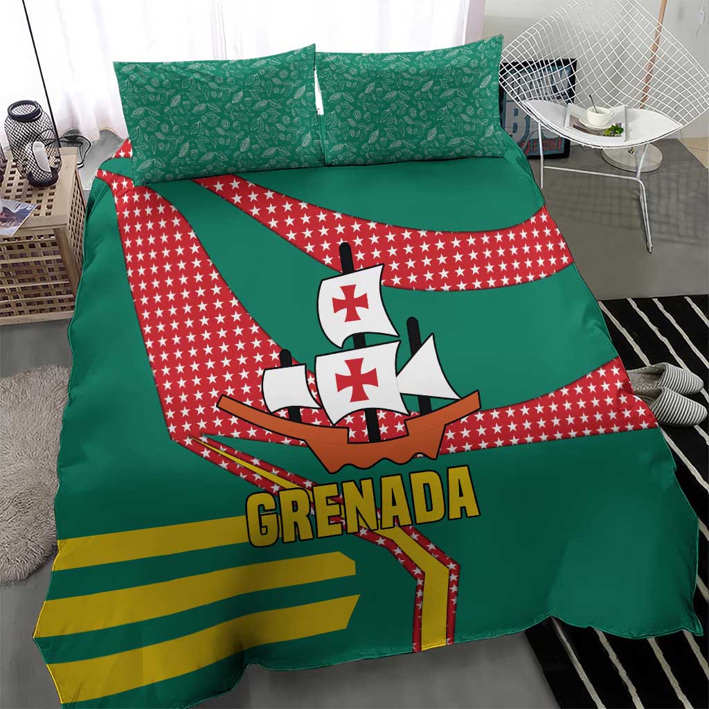 Grenada Bedding Set with Cocoa Bean Mascot and National Flag Colors - Wonder Print Shop