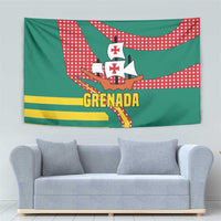 Grenada Tapestry with Cocoa Bean Mascot and National Flag Colors - Wonder Print Shop