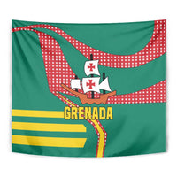 Grenada Tapestry with Cocoa Bean Mascot and National Flag Colors - Wonder Print Shop