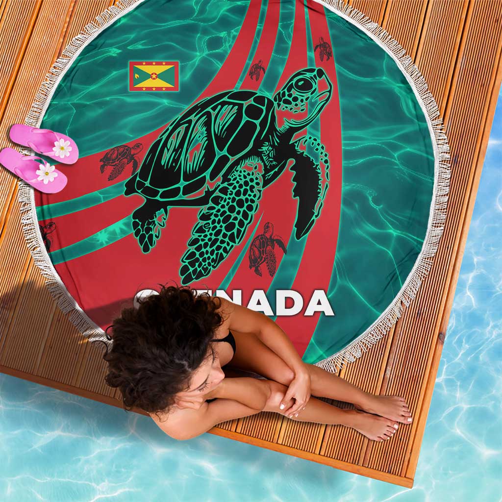 Grenada Sea Turtle Beach Blanket with Red Wave Stripes and Ocean Water Background - Wonder Print Shop