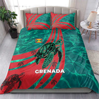 Grenada Sea Turtle Bedding Set with Red Wave Stripes and Ocean Water Background - Wonder Print Shop