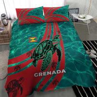 Grenada Sea Turtle Bedding Set with Red Wave Stripes and Ocean Water Background - Wonder Print Shop