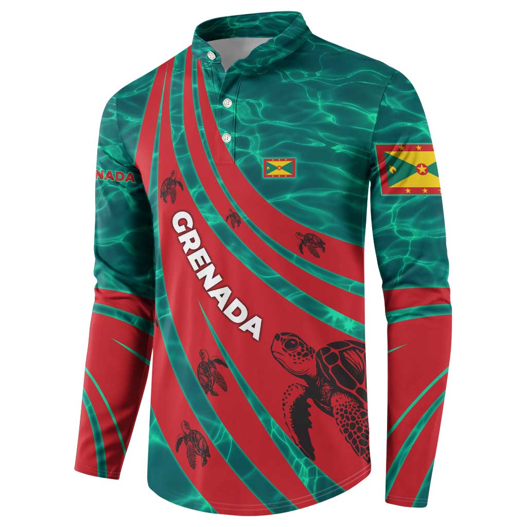 Grenada Sea Turtle Button Sweatshirt with Red Wave Stripes and Ocean Water Background - Wonder Print Shop