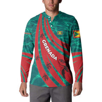 Grenada Sea Turtle Button Sweatshirt with Red Wave Stripes and Ocean Water Background - Wonder Print Shop
