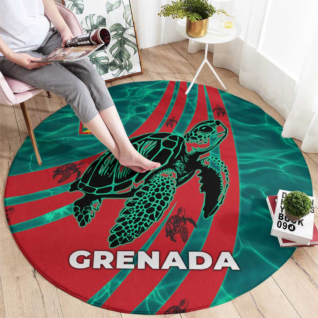 Grenada Sea Turtle Round Carpet with Red Wave Stripes and Ocean Water Background - Wonder Print Shop