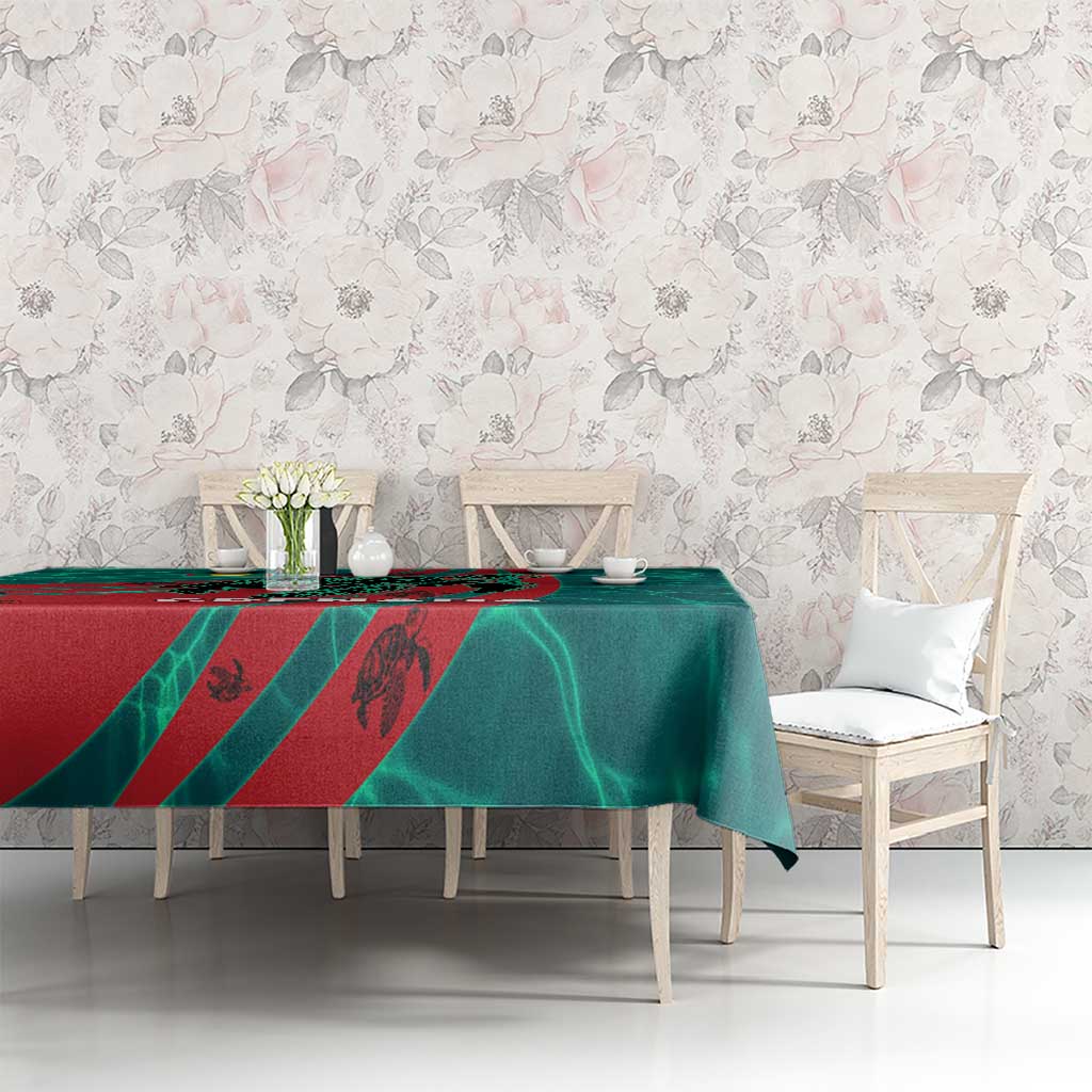 Grenada Sea Turtle Tablecloth with Red Wave Stripes and Ocean Water Background - Wonder Print Shop