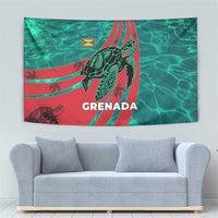 Grenada Sea Turtle Tapestry with Red Wave Stripes and Ocean Water Background - Wonder Print Shop