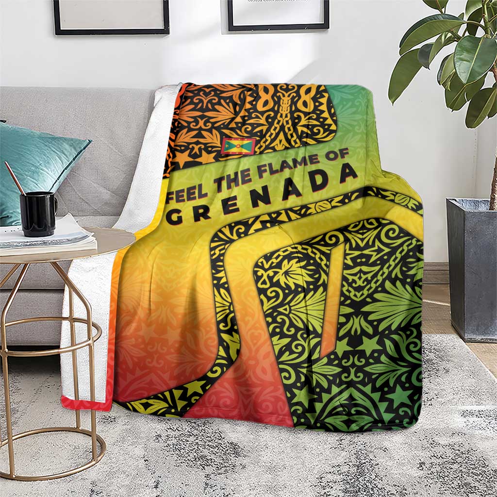 Grenada Tribal Floral Pattern Blanket with Rasta Gradient and Flame Motto Design - Wonder Print Shop