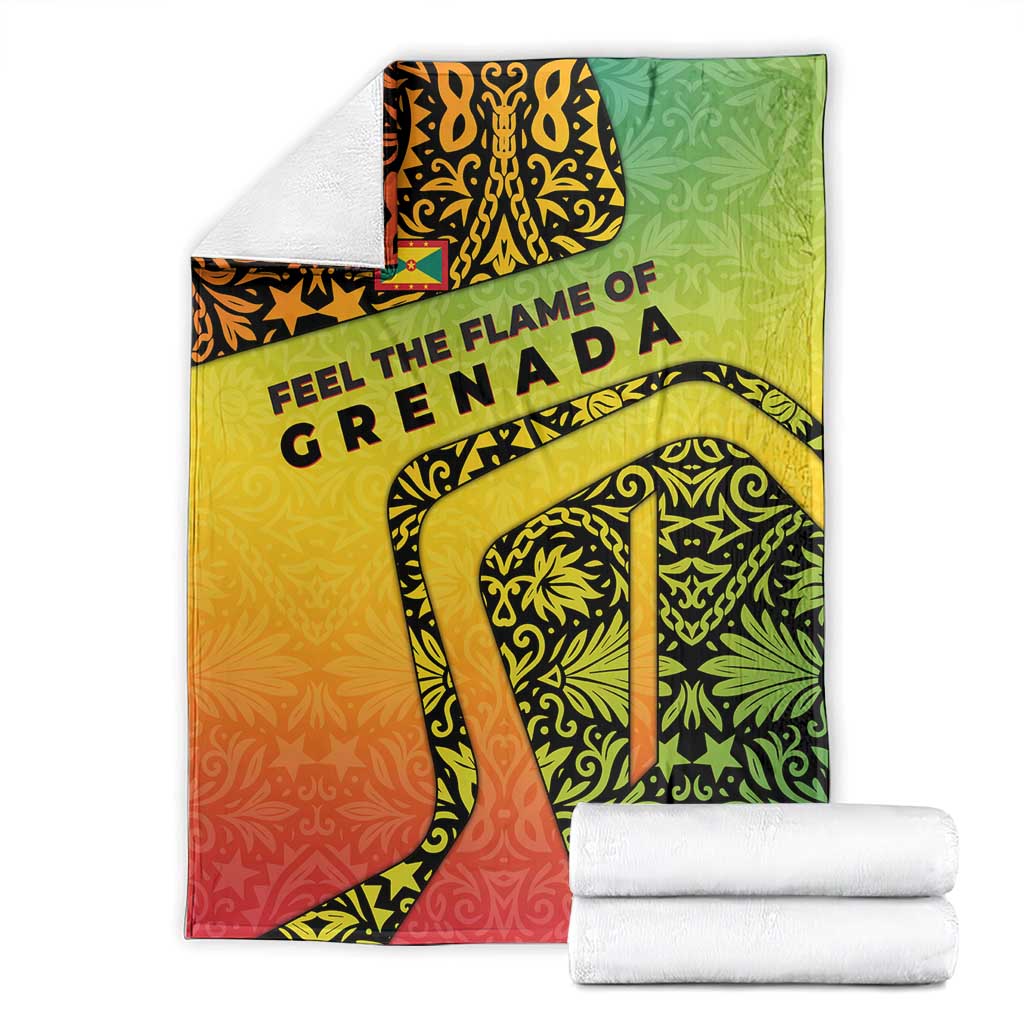 Grenada Tribal Floral Pattern Blanket with Rasta Gradient and Flame Motto Design - Wonder Print Shop