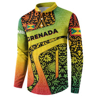 Grenada Tribal Floral Pattern Button Sweatshirt with Rasta Gradient and Flame Motto Design - Wonder Print Shop