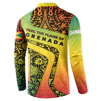 Grenada Tribal Floral Pattern Button Sweatshirt with Rasta Gradient and Flame Motto Design - Wonder Print Shop
