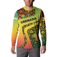 Grenada Tribal Floral Pattern Button Sweatshirt with Rasta Gradient and Flame Motto Design - Wonder Print Shop