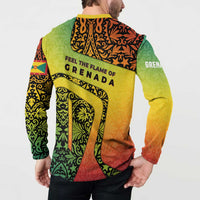 Grenada Tribal Floral Pattern Button Sweatshirt with Rasta Gradient and Flame Motto Design - Wonder Print Shop