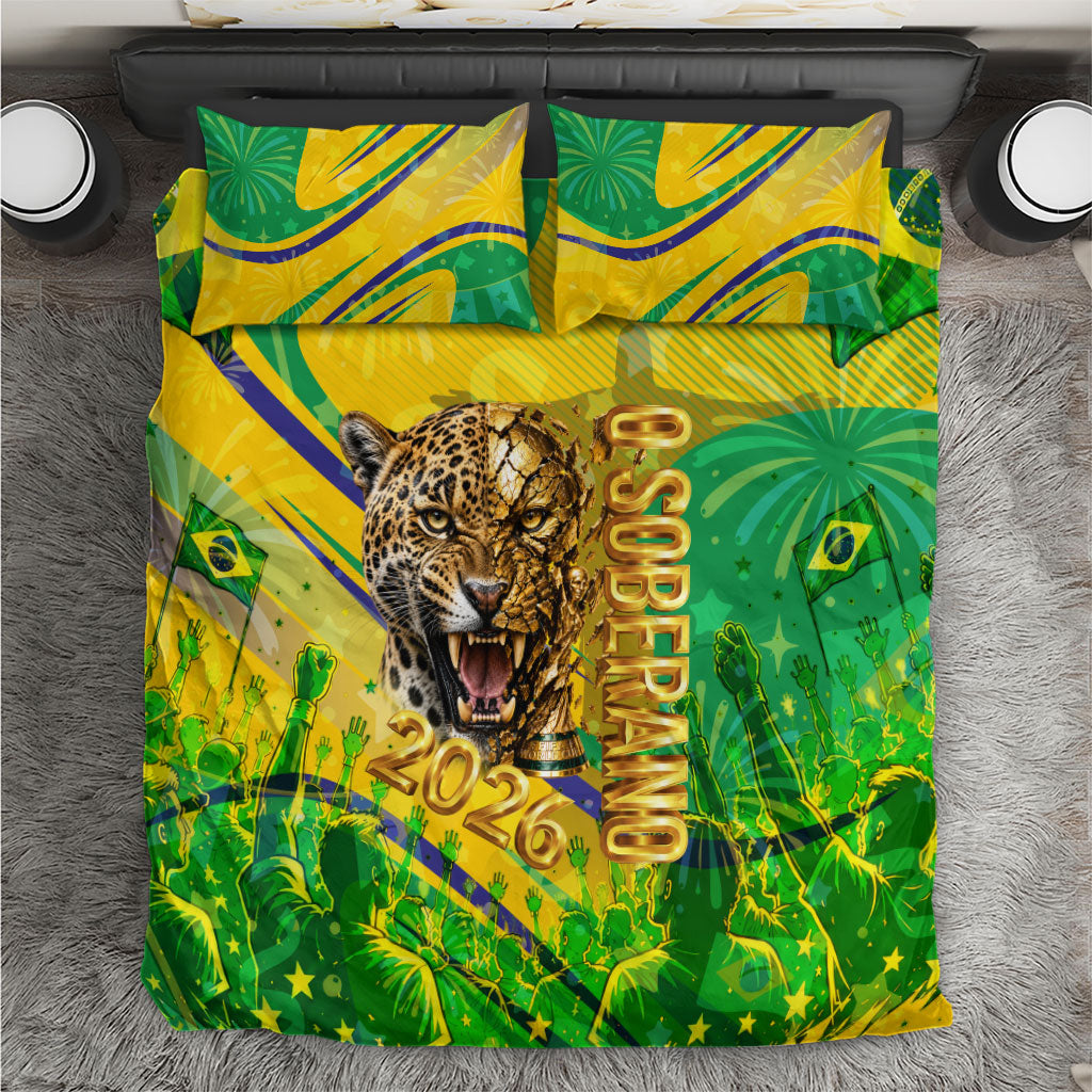 Brazil Football Champions 2026 Bedding Set Sovereign Jaguar Golden Trophy 3D Graphic Design