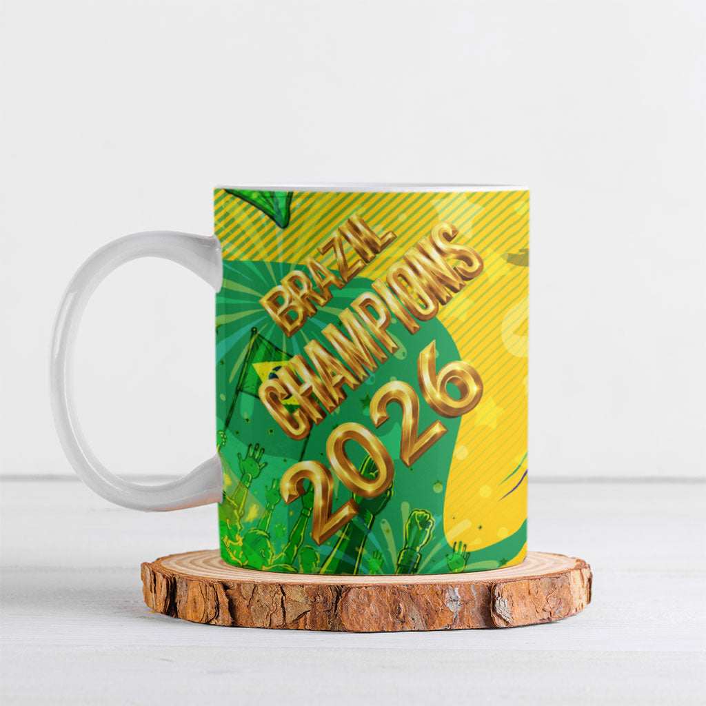 Brazil Football Champions 2026 Ceramic Mug Sovereign Jaguar Golden Trophy 3D Graphic Design