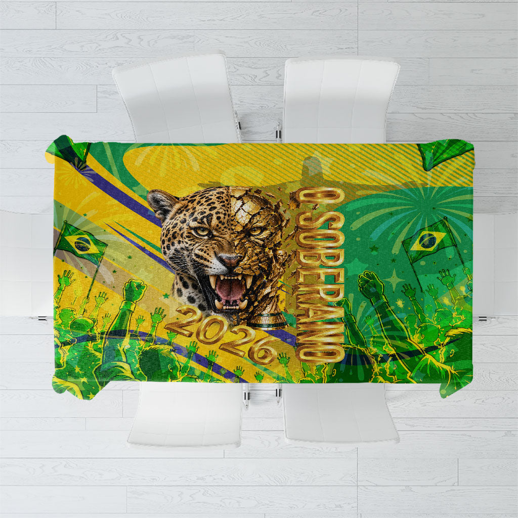 Brazil Football Champions 2026 Tablecloth Sovereign Jaguar Golden Trophy 3D Graphic Design